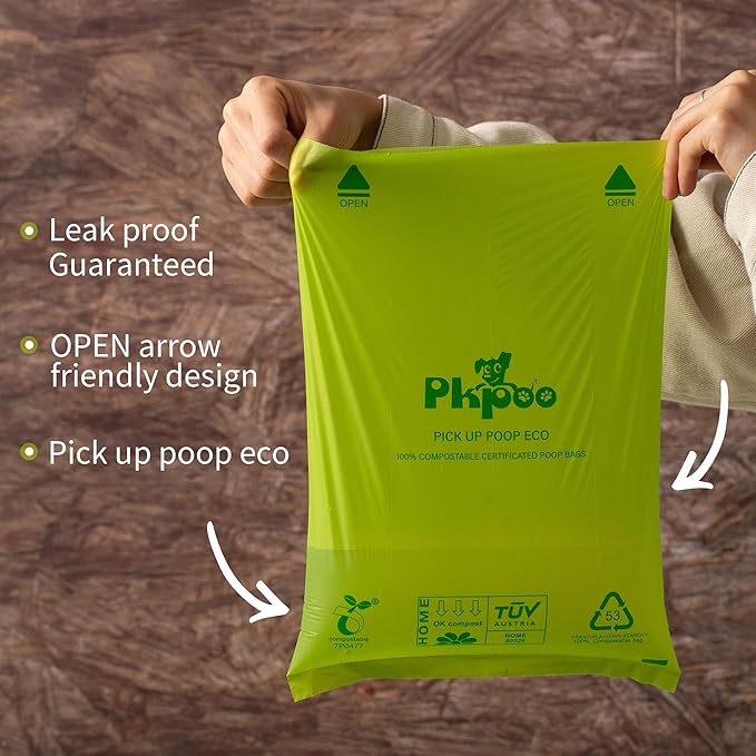 Pkpoo 100% Compostable Dog Poop Bags, Extra Wide, Vegetable-Based Large Poop Bags for Dogs, Biodegradable Waste Bags for Poo, Cat Litter, Diaper Sacks, Unscented, 120 Counts