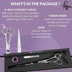 Kenchii Scorpion 8 Inch, Straight Grooming Scissors for Dogs and Pets - Premium Steel Scissors for Dog Grooming - Dog Shears Pet Grooming Accessories - Pet Hair Trimming Scissor