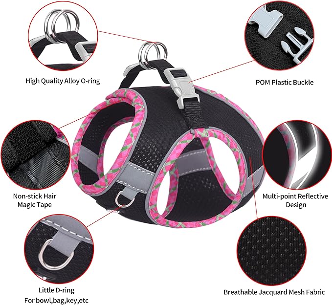 AIITLE Escape-Proof Dog Harness - Extra Soft Jacquard Fabric with Moisture-Wicking Lining, Adjustable Fit for Boston Terrier, Pekingese - Running, Playdates, Outdoor Adventures (Black, L)