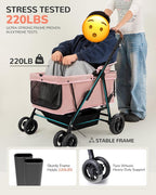Dog Stroller for Large & Medium Dogs (20–132 lbs), Pet Stroller for 2 Small Dogs, Extra Large Heavy Duty, Foldable & Ventilated, Pink or Navy