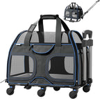 Katziela Pet Carrier - Airline Approved Dog Carrier - TSA Approved Pet Carrier for Small Dogs and Cats - Soft FAA Travel Airplane Dog Carrier Luggage (Black/Blue)
