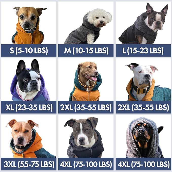 Spark Paws Reversible Dog Sweater, Sherpa Vest with Warm Fleece Lining, Warm Coat for Winter, Suitable for Small Medium, Large, XL XXL Dogs - Black and Grey - L