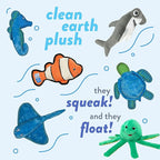 Spunky pup Clean Earth Plush Dog Toy with Squeaker - Recycled, Eco-Friendly, Floats for Beach, Lake, Pool - Shark, Small