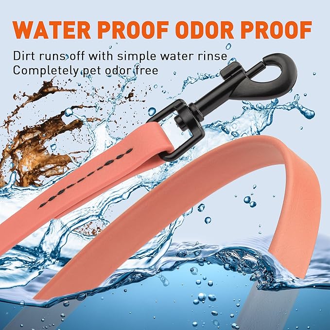 Dogline Biothane Waterproof Dog Leash Strong Coated Nylon Webbing with Black Hardware Odor-Proof Easy to Clean High Performance for Small or Large Dogs Made in USA 2 ft Lead, Coral