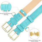 Leather Dog Collar for Small Medium Large Dogs, Soft Padded Dog Leather Collar with Heavy Duty Gold Buckle, Durable & Comfortable for Medium Dogs Daily Walking (Teal, M)