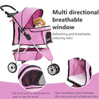 FDW 3-Wheel Pet Stroller Foldable Dog Cat Jogger Stroller Durable Travel Folding Carrier with Storage Basket Cup Holder,Peach Pink
