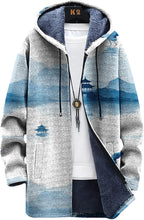 LIZALIG Long Hooded Cardigan Men Japanese Art Style Fashion Cool Graphic Coats Winter Warm Lined Fleece Jacket