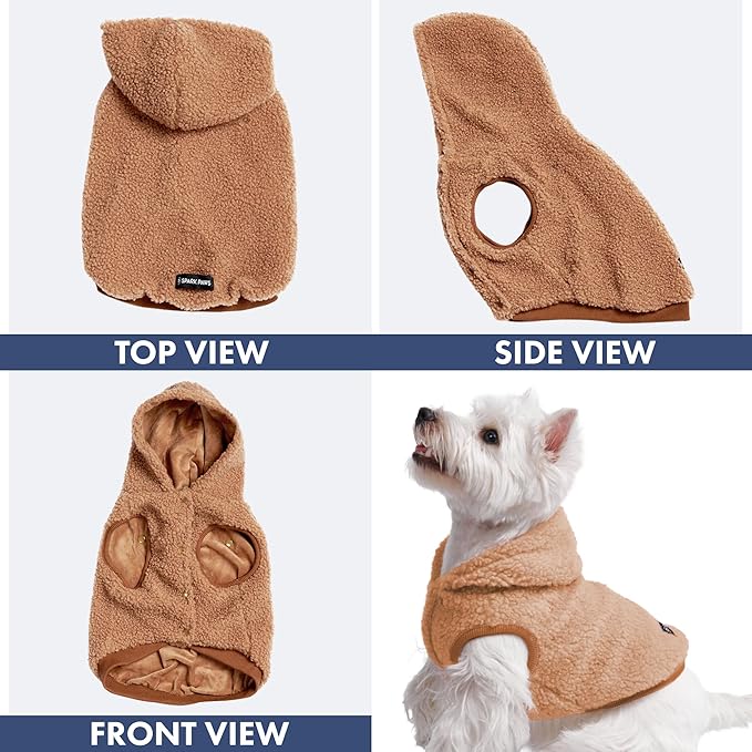 Spark Paws Teddy Dog Sweater, Sherpa Vest with Warm Fleece Lining, Winter Coat Suitable for Small Medium Large XL XXL Breeds - Brown - 2XL