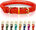OOPSDOGGY Reflective Rolled Leather Dog Collar Adjustable Soft Padded Pet Collar for Small Medium Large Breed Dogs (Red, M, 12"-15")