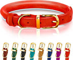 OOPSDOGGY Reflective Rolled Leather Dog Collar Adjustable Soft Padded Pet Collar for Small Medium Large Breed Dogs (Red, M, 12"-15")