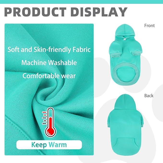 KOOLTAIL Basic Dog Hoodie - Soft & Warm Pet Hoodie Sweater with Leash Hole and Pocket, Dog Winter Coat, Cold Weather Clothes Sweatshirt for Small Medium Large Dogs Puppy Cat Boys Girls Lake Blue M