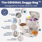The Original Doggy Bag™ - Complete Dog Travel Bowl Bag for Supplies with 2 BPA-Free Travel Dog Bowls & 2 Food Containers - Traveling Kit for Road Trips, Camping, Weekend Away or Doggy Gift - Beige