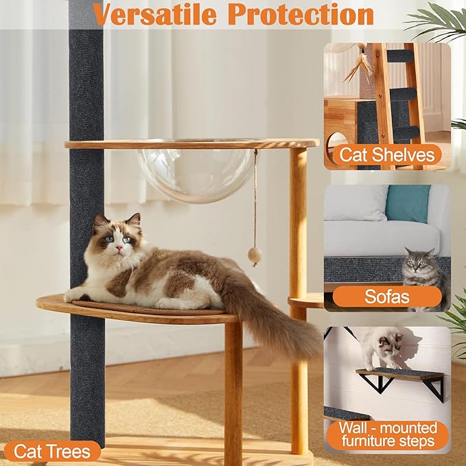 Cat Scratch Furniture Protector - 118" x 13.8" Trimmable Self-Adhesive Cats Claws Scratch Pads, DIY Cat Climbing Couch Protector for Scratch Post Cat Tree Replacement Indoor (Dark Gray)