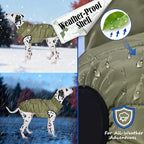 Dog Winter Jacket Waterproof, Reflective Fleece Lined Dog Coats for Small Medium Large Dogs, Warm Snow Coat for Dogs, Insulated Cold Weather Dogs Puffer Jackets with Leash Hole, Olive, 2XL