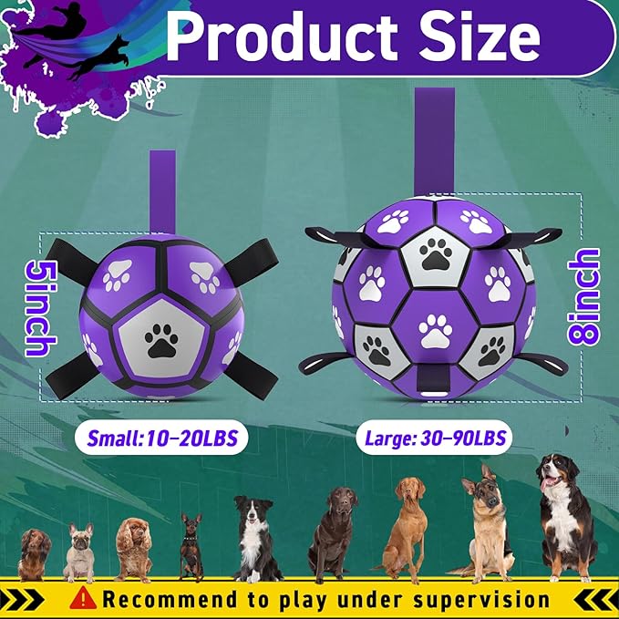 QDAN Dog Toys Soccer Balls: Interactive Dog Toys for Tug of War, Doggy Balls with Straps, Puppy Birthday Gifts, Durable Puppy Ball for Small（5 Inch）
