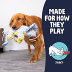goDog Dinos Frills Squeaky Plush Dog Toy with Chew Guard Technology, Durable Fabric & Squeaker for Active Play, Gray, Large