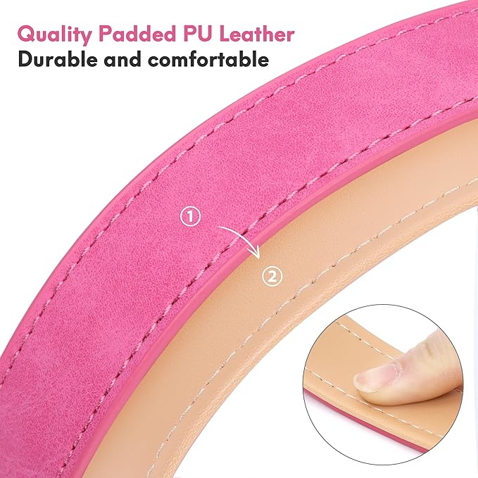 Leather Dog Collar for Small Medium Large Dogs, Soft Padded Dog Leather Collar with Heavy Duty Gold Buckle, Durable & Comfortable for Puppy Dogs Daily Walking (Hot Pink, XS)