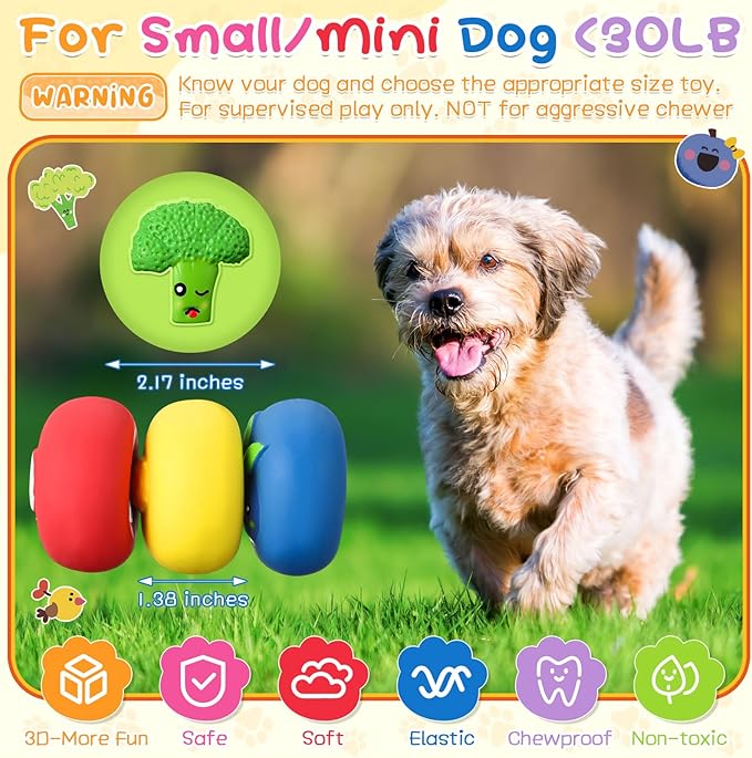 Hungdao 10 Pack Dog Squeaky Toys Soft Latex Squeaky Dog Toys Small Squeaky Balls Interactive Pet Chewing Toys for Puppy Training Interactive Fetch Play Supplies (Fruit)
