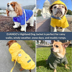 DJANGO Highland Dog Jacket & Raincoat – Water-Repellent, Lined Dog Coat with Hood, Adjustable Fit & Harness Hole – Lightweight Rain & Wind Jacket for Small & Medium Dogs up to 30 lbs (Red, X-Small)