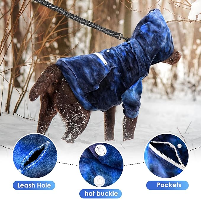 SlowTon Dog Hoodie Tie Dye - Warm Dog Sweater Hoodies with Pocket, Fall Winter Dogs Coat Jacket Pet Outfit Puppy Hooded Sweatshirt Clothes for Small Medium Large Dogs Boy Girl (Blue, S)