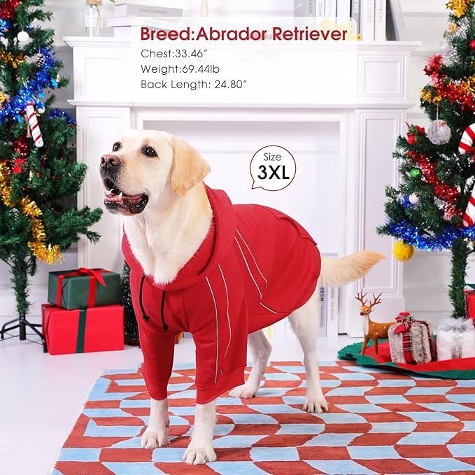 ASENKU Cozy Dog Hoodie，Soft Sweater with Adjustable Hood, Back Pocket and Leash Access Hole，Warm Reflective Sweatshirt for Cold Weather（Red，L