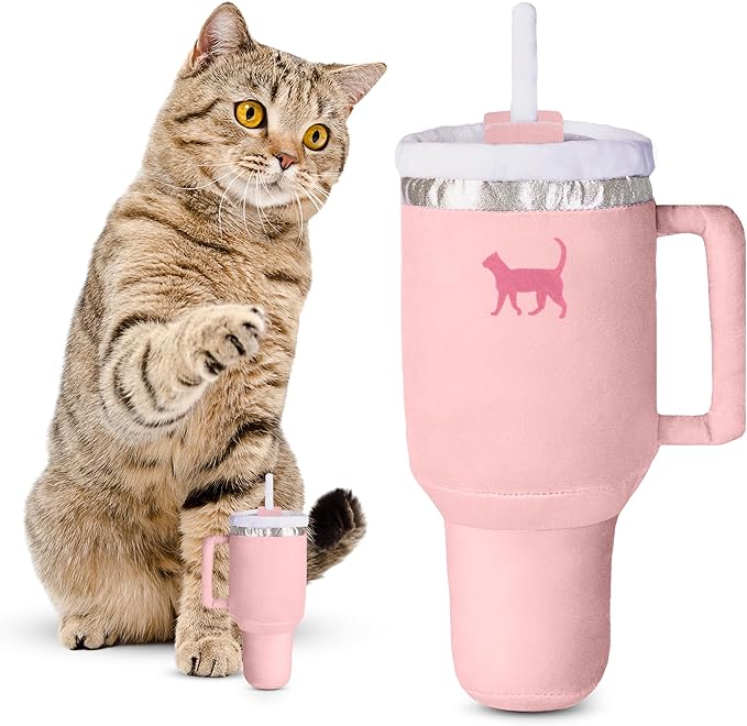 Kitty Cup Catnip Toy - Christmas & Birthday Cat Gift Toy with Catnip & Crinkle, Funny Stocking Stuffer for Girl Indoor Kitten (Pink Peach Dust)