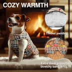 VIVAGLORY Softjoy Dog Coat, Dog Jacket for Winter & Christmas, Coat with Harness Hole & Velcro Closure, Reversible Plaid Checkered Warm Fluffy Heavy Duty for Puppy, S, Khaki