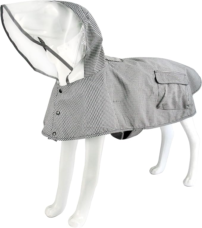 Waterproof Dog Raincoat, Adjustable Reflective Lightweight Pet Rain Clothes with Poncho Hood(Medium,Black&White)