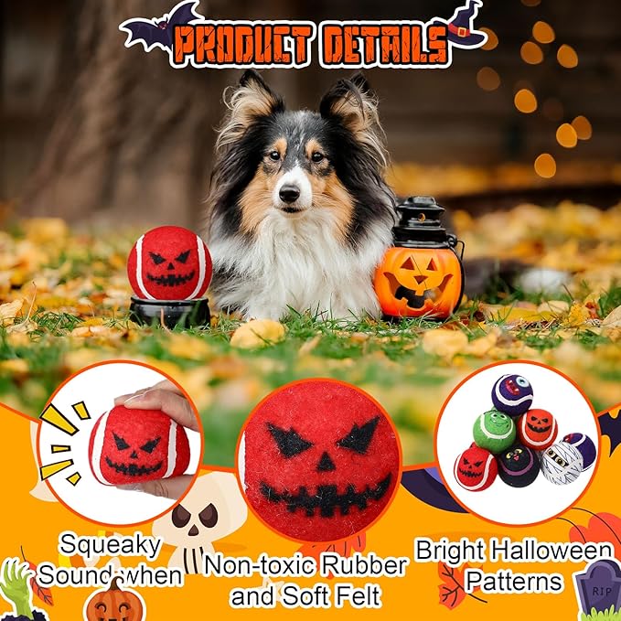 Civaner 36 Pcs Halloween Dog Toys Bulk, 2.5 Inch Squeaky Tennis Balls for Small Medium Large Dogs Pets Puppy Chew Teething Toy Interactive Training Gifts Xmas Stocking Stuffers