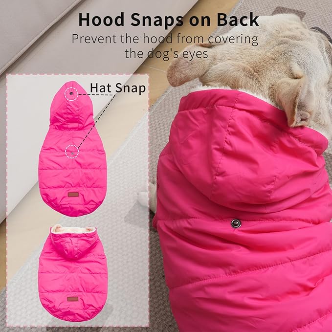 Fleece Lining Extra Warm Dog Hoodie in Winter,Small Dog Jacket Puppy Coats with Hooded Pink XS