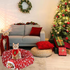 Christmas Cat Tunnel Bed for Indoor Cats Under Christmas Tree Skirt Tube with Hanging Ball Plush Cat Cave, Washable Holiday Pet Gift Toy & Gift for Kittens(Elk)