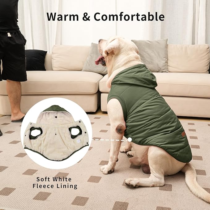 Fleece Lining Extra Warm Dog Hoodie in Winter,Small Dog Jacket Puppy Coats with Hooded Green S