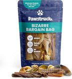 Pawstruck Bizarre Bargain Bag Assorted Natural Dog Chew Treats - Animal Ears, Jerky, Bones, Hooves, Beef Straps - Long Lasting Rawhide Alternative for Chewers, All Breeds - 1 lb, Packaging May Vary
