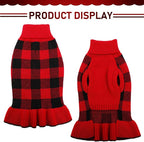 Dog Sweater Dress Plaid Knitwear for Small Medium Dogs Warm Puppy Pet Turtleneck Stretch Pullover Cute Fall Winter Vest Clothes with Leash Hole for Christmas (Red, 2XS)
