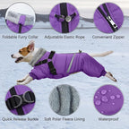 BRKURLEG Purple Dog Coat with Harness, Dog Winter Jacket, Dogs Onesie Body Warm Jackets, Small Dogs Winter Coats Reflective Windproof Warm Cold Weather Coats, Pet Waterproof Jackets, L