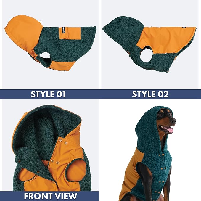 Spark Paws Reversible Dog Sweater, Sherpa Vest with Warm Fleece Lining, Warm Coat for Winter, Suitable for Small Medium, Large, XL XXL Dogs - Orange and Green - 2XL