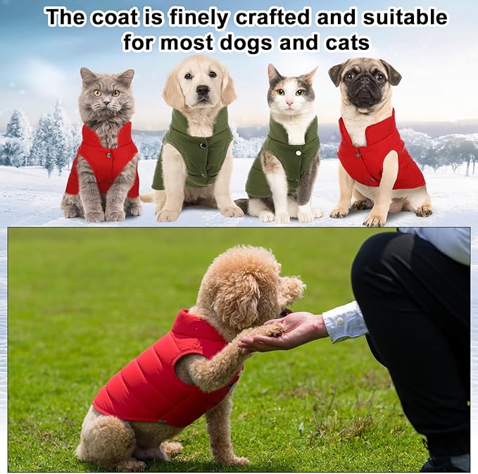 Syhood 2 Pieces Dog Jacket 2 Layers Fleece Lined Dog Jacket Warm Soft Windproof Small Pet Coat for Cold Winter Weather (S,Red,Green)
