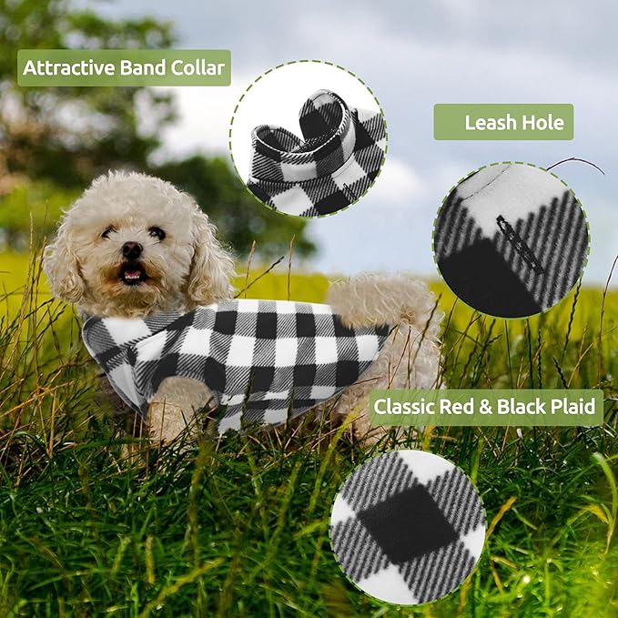 KAMA BRIDAL Spring Autumn Winter Coat Pullover Fleece Vest for Cats Small and Medium Dogs Thin Sweater Black & White Plaid (Black, S)