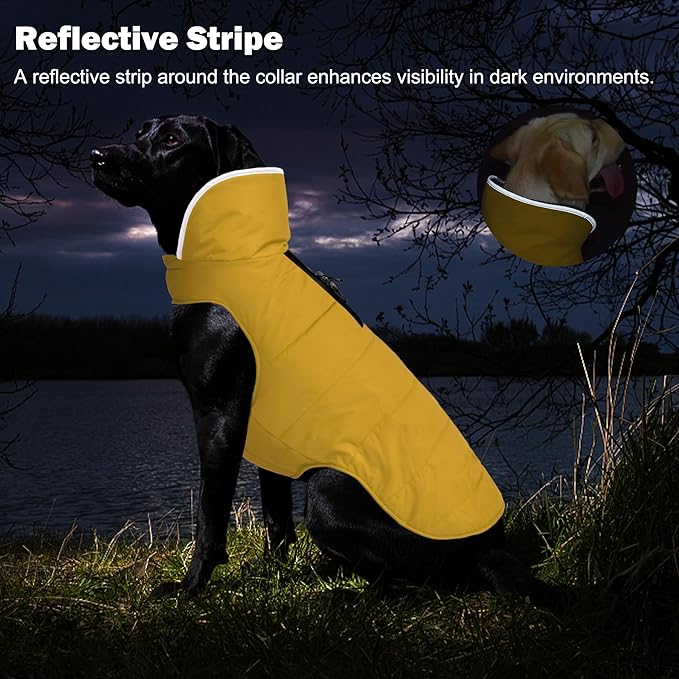 Dog Winter Coat, Waterproof Dog Jacket with Leash Hole, Reflective Adjustable Pet Snow Vest, Warm Fleece Sweater for Small Medium Large Dogs - Yellow, 3XL