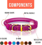 OOPSDOGGY Reflective Rolled Leather Dog Collar Adjustable Soft Padded Pet Collar for Small Medium Large Breed Dogs (Pink, M, 12"-15")