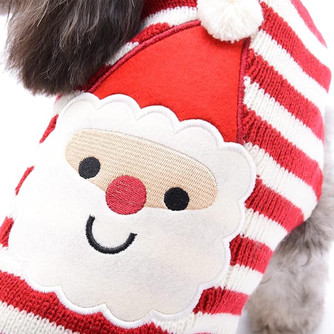 PETCARE Santa Dog Sweater Christmas Funny Cute Red Striped Cat Sweater Vest Pet Holiday Dog Clothes Puppy Sweaters for Small Medium Large Dogs Cats Fall Winter Outfits Xmas Dogs Costume,Large