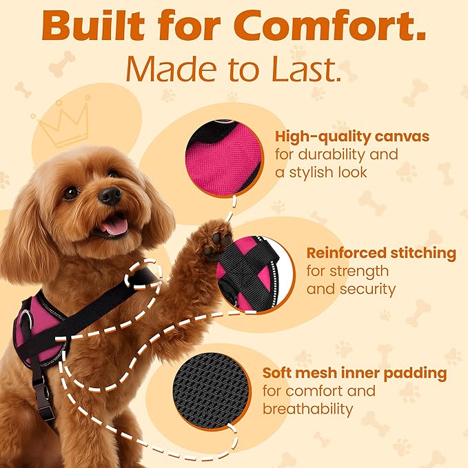 Bark Appeal Pink No-Pull Dog Harness for Medium to Large Sized Pets – Adjustable, Reflective Vest with 3 Leash Clips for Added Control, Easy Walks & Training – Large