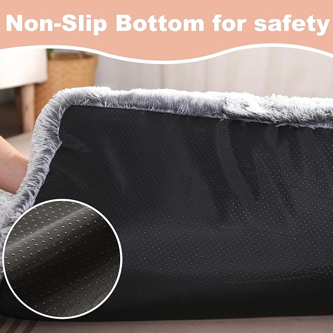 Bedfolks Waterproof Kennel Pad - Plush Dog Bed, XXL Crate Bed 47"x29", Washable Dark Grey Faux Fur Cover