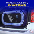 Pet Fit For Life Extra Large Cat Carrier for Travel - Foldable & Portable Collapsible Kennel with Litter Box, Feather Toy & Water/Food Bowl - Ideal for Cars, Long Trips & Indoor Cats - Blue Checkers
