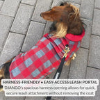 DJANGO Reversible Puffer Dog Coat – Warm Winter Dog Jacket & Water-Repellent Insulated Dog Coat with Harness Hole, Windproof, Adjustable Fit for Small & Medium Dogs, Dachshunds – Lava Red, Large