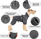 Mile High Life Waterproof Dog Raincoat, Full Coverage Small Dog Rain Coat with Harness, Adjustable 4 Legs Puppy Rain Jacket with Reflective Strip and Elastic Cuffs (Red, L Back Length 16.1")