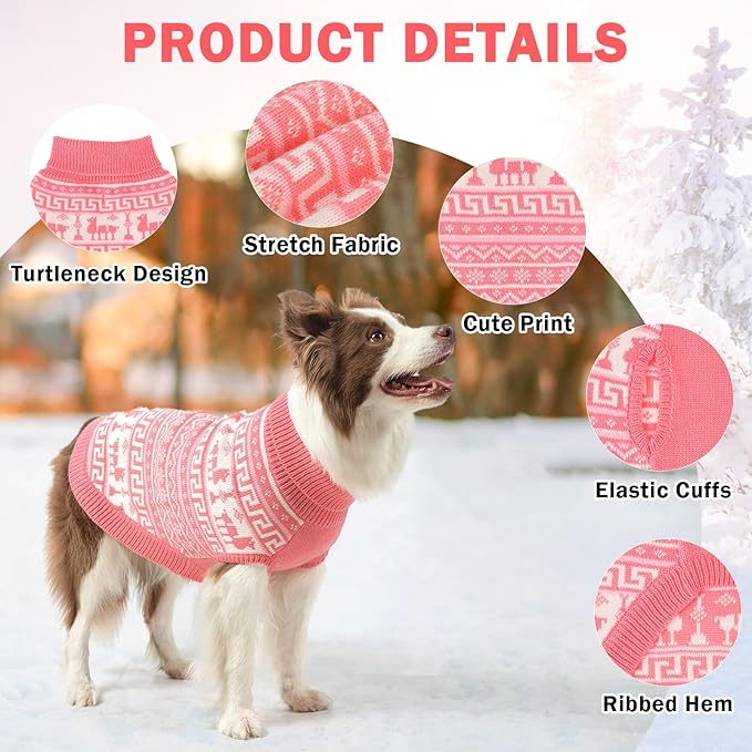 SCENEREAL Turtleneck Dog Sweater for Small Medium Large Dogs Girls Boys, Knit Pet Pullover Puppy Clothes Cold Weather Coats, Holiday Outfits Sweatshirt for Christmas, Pink XS