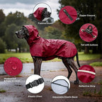 Mosucoirl Dog Raincoat Jacket Reflective Adjustable Hooded Pet Poncho Rain Coats with Leash Hole Waterproof Clothes for Small Medium Large Dogs (Red, L)