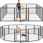 Dog Playpen Outdoor Extra Wide 12 Piece Panels Heavy Duty Dog Fence 32" Height Anti-Rust with Doors Portable for RV Camping Yard, Total 32FT, 79 Sq.ft, Snowy Black