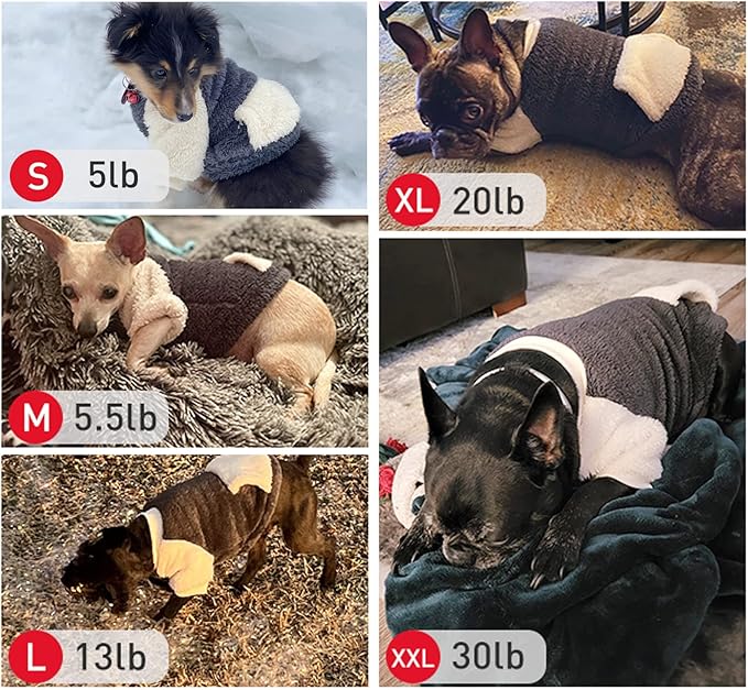 LESYPET Dog Sweater for Small to Medium Dogs, Fleece Lining Puppy Sweatshirt in Winter, Warm Puppy Clothes Pullover Jumper, Grey L